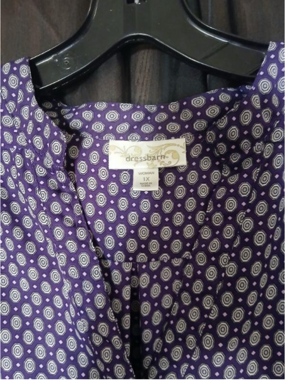 Dressbarn Women's 1X Purple Geometric Print Blouse INV49 A1 - Picture 3 of 9